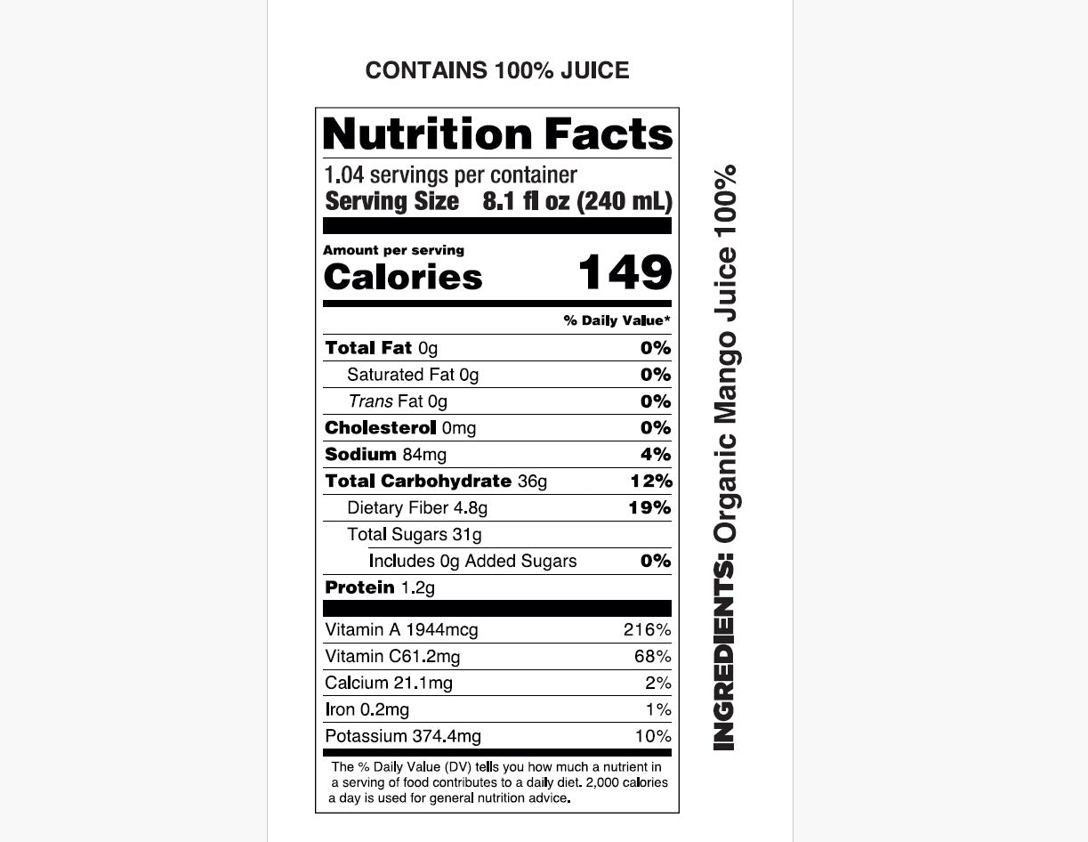 Pure Organic Mango Juice - Pomona Organic Juices